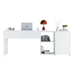 Mesa de Escritório em L 2 Gavetas 3 Nichos Office NT 2060 Branco New - Imagem 7