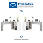 Mesa de Escritório em L 2 Gavetas 3 Nichos Office NT 2060 Branco New - Imagem 8