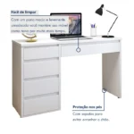 Escrivaninha 5 Gavetas 100% MDF Berlim Yescasa Branco - Imagem 7