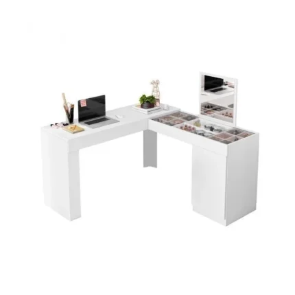 Escrivaninha Penteadeira de Canto 136x136cm com Espelho 1 Porta Star Branco