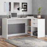 Mesa de Escritório em L 2 Gavetas 3 Nichos Office NT 2060 Branco New - Imagem 9
