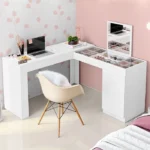 Escrivaninha Penteadeira de Canto 136x136cm com Espelho 1 Porta Star Branco - Imagem 9