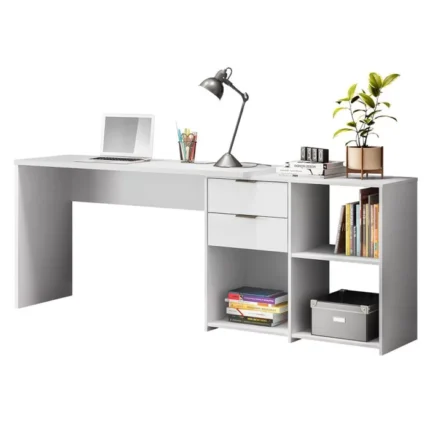 Mesa de Escritório em L 2 Gavetas 3 Nichos Office NT 2060 Branco New
